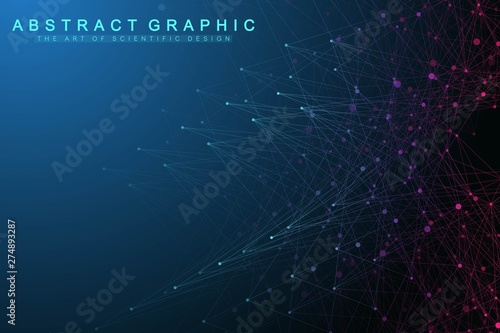 Geometric graphic background molecule and communication. Connected lines with dots. Minimalism chaotic illustration background. Concept of the science, chemistry, biology, medicine, technology vector