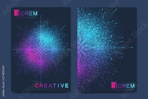 Modern Health care cover template design for a report and medical brochure design, flyer, leaflets for printing presentation. DNA helix, DNA strand, molecule or atom, neurons. Vector illustration
