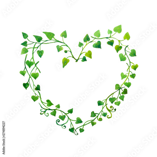 acquerello cuore cornice fatta di foglie verdi