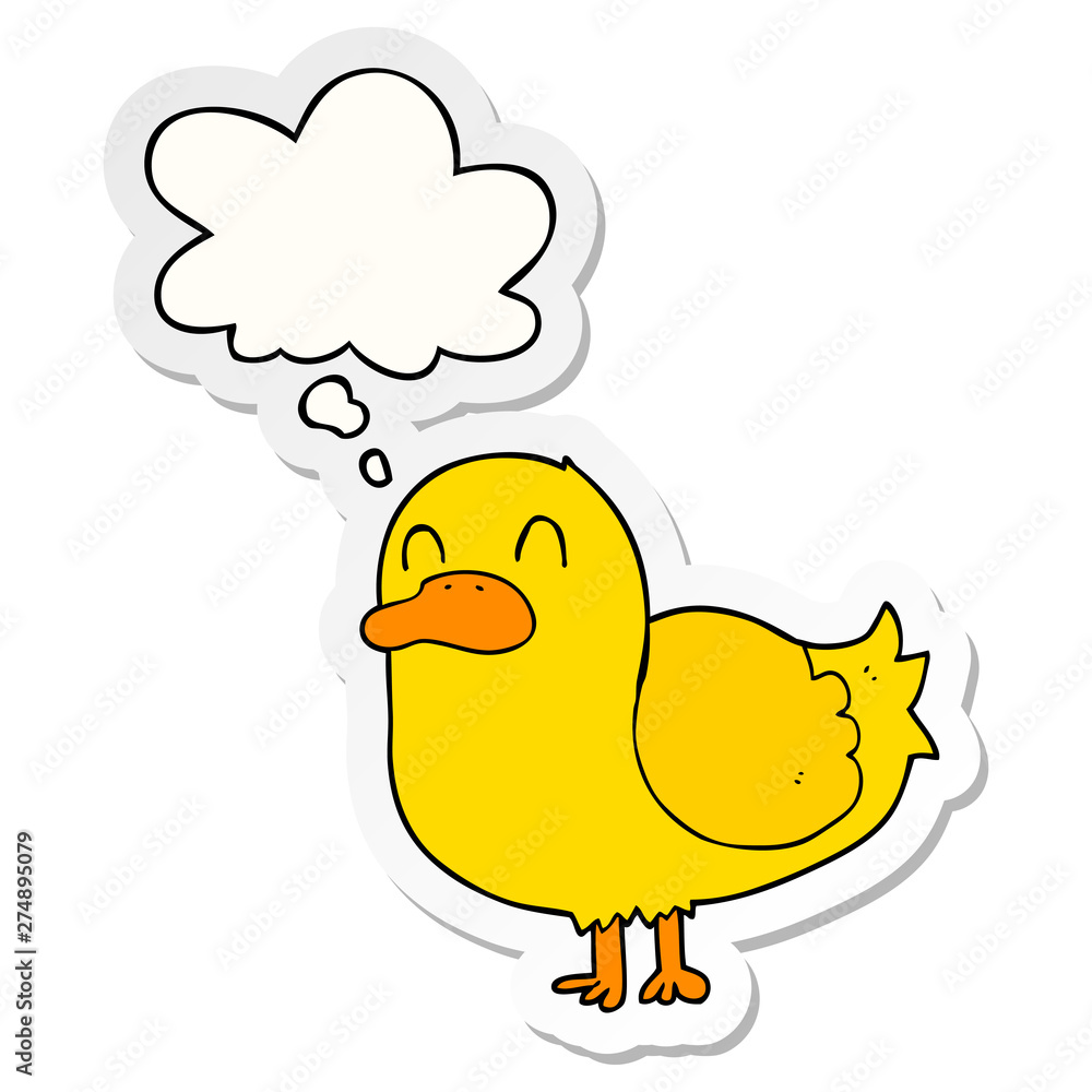 cartoon duck and thought bubble as a printed sticker cartoon duck and thought bubble as a printed sticker
