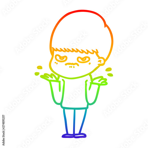 rainbow gradient line drawing annoyed cartoon boy
