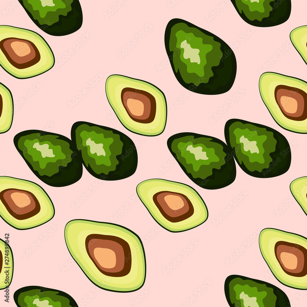 Avocado seamless pattern on background. Whole and cut avocado Avocado seamless pattern on background. Whole and cut avocado