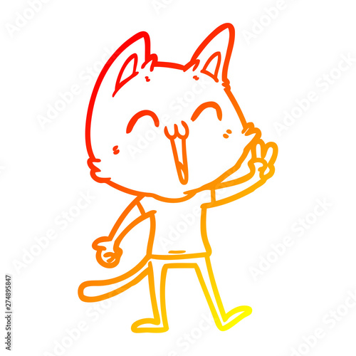 warm gradient line drawing happy cartoon cat meowing