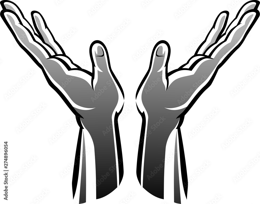 Fototapeta premium Open Hands Worship Shadowed Illustration