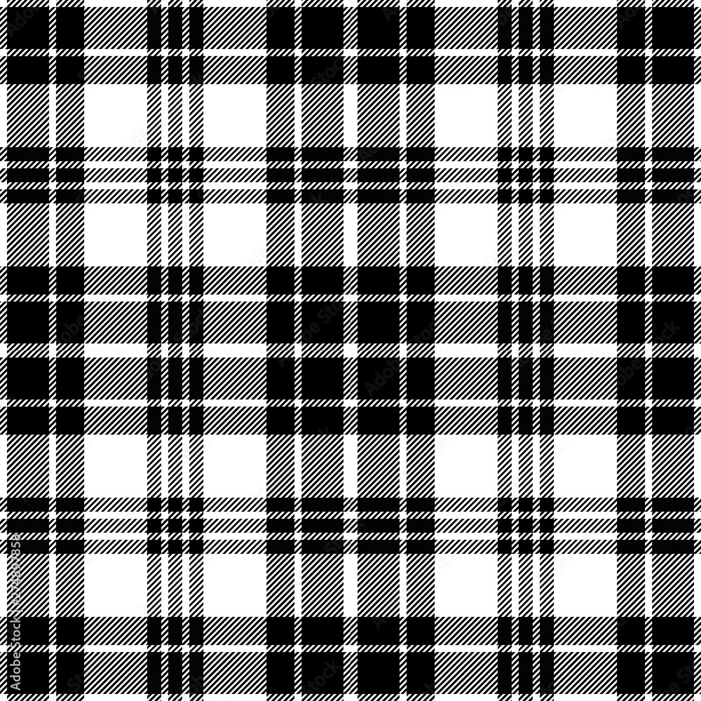 Black and white tartan plaid pattern. Flannel textile pattern / seamless  background. Stock Vector