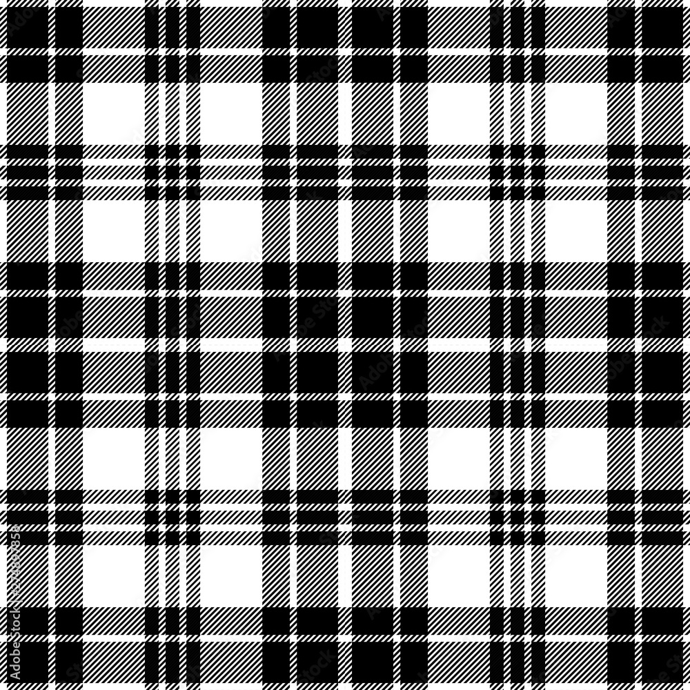 Black and white tartan plaid pattern. Flannel textile pattern