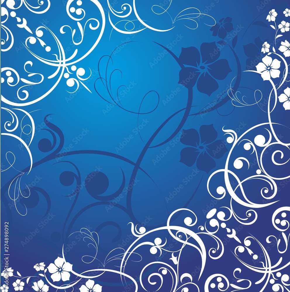 Fondo azul con ornamentos y flores