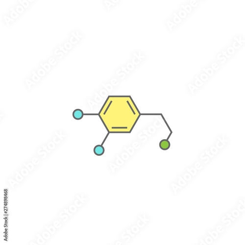 Dopamine molecular structure. neurotransmitter molecule. Skeletal chemical colorful formula.