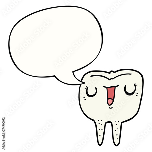 cartoon happy tooth and speech bubble