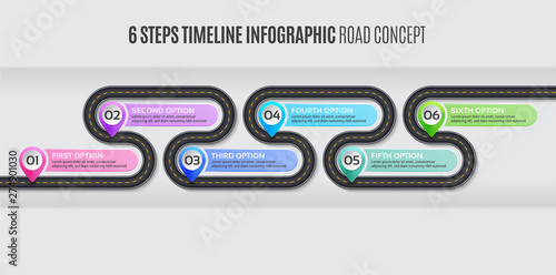 Navigation map infographic 6 steps timeline road concept.