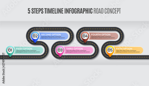 Navigation map infographic 5 steps timeline road concept.