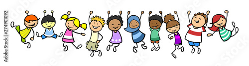 Kinder hängen als Rahmen in einer Linie photo