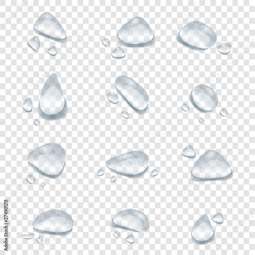 Realistic water drop vectors isolated on transparency background, clear drop element design splash and rainy crystal vector