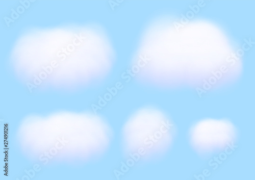 Realistic white cloud vectors isolated on blue sky background, Fluffy cubes like white cotton wool