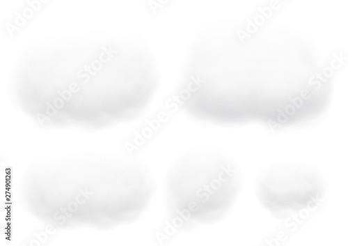 Realistic white cloud vectors isolated on white background, Fluffy cubes like white cotton wool