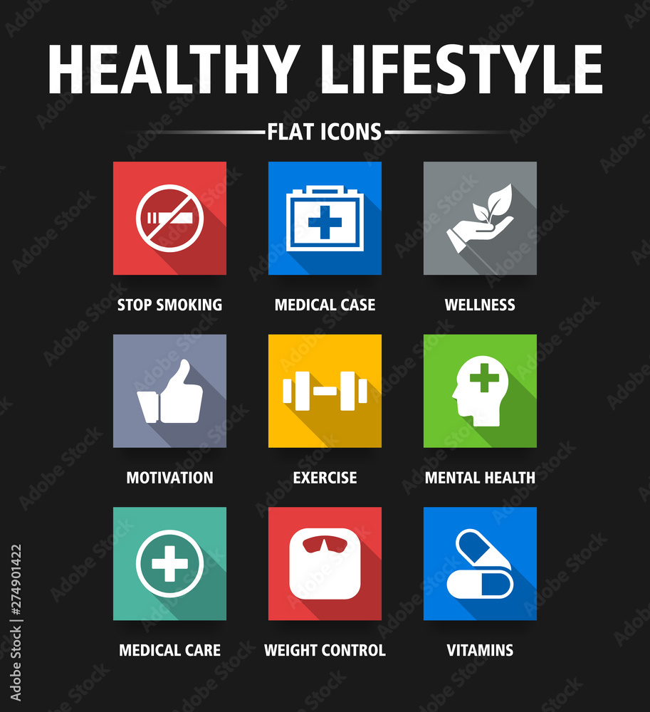 HEALTHY LIFESTYLE FLAT ICONS HEALTHY LIFESTYLE FLAT ICONS
