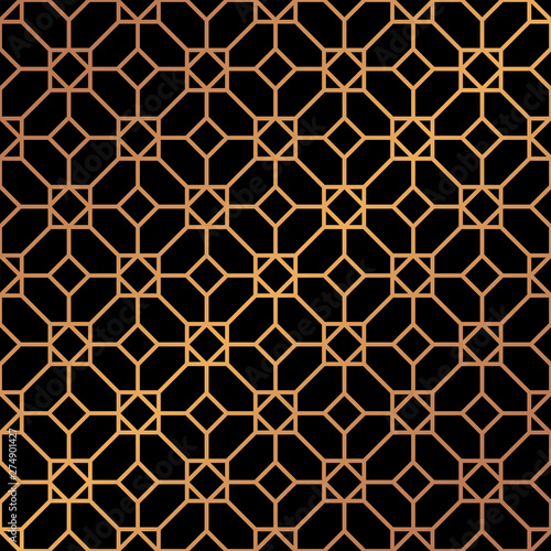 Seamless tiles pattern. Golden abstract grid. © jolie_nuage