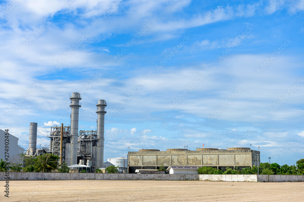 Gas turbine power plant from industry zone with blue sky Gas turbine power plant from industry zone with blue sky