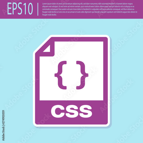 Retro purple CSS file document icon. Download css button icon isolated on turquoise background. CSS file symbol. Vector Illustration