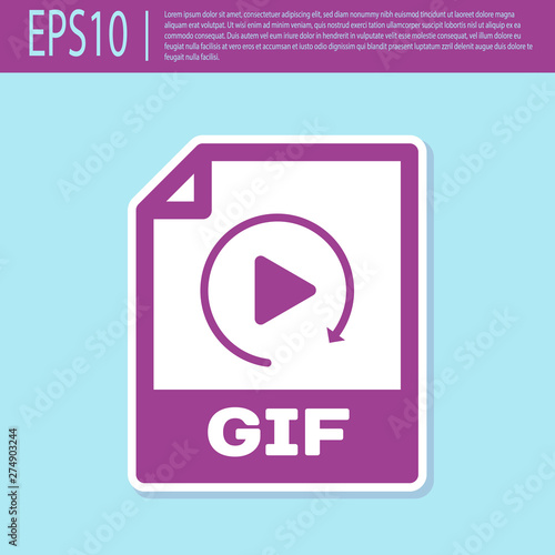 Retro purple GIF file document icon. Download gif button icon isolated on turquoise background. GIF file symbol. Vector Illustration