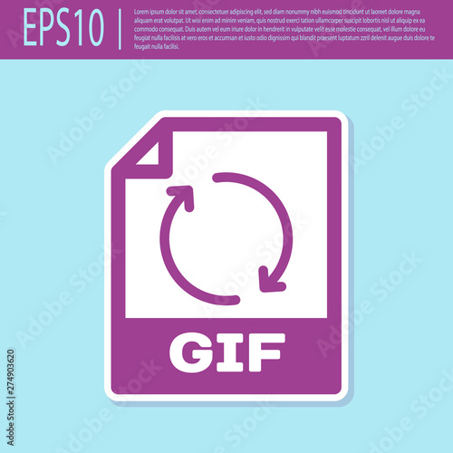 Retro purple GIF file document icon. Download gif button icon isolated on turquoise background. GIF file symbol. Vector Illustration