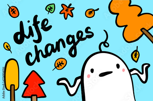 Life changes hand drawn vector illustration in cartoon sryle. Lost man in autumn