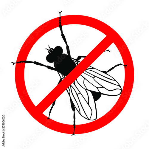 Stop the flies insect pest, black silhouette, sign and symbol, flat design. Vector illustration