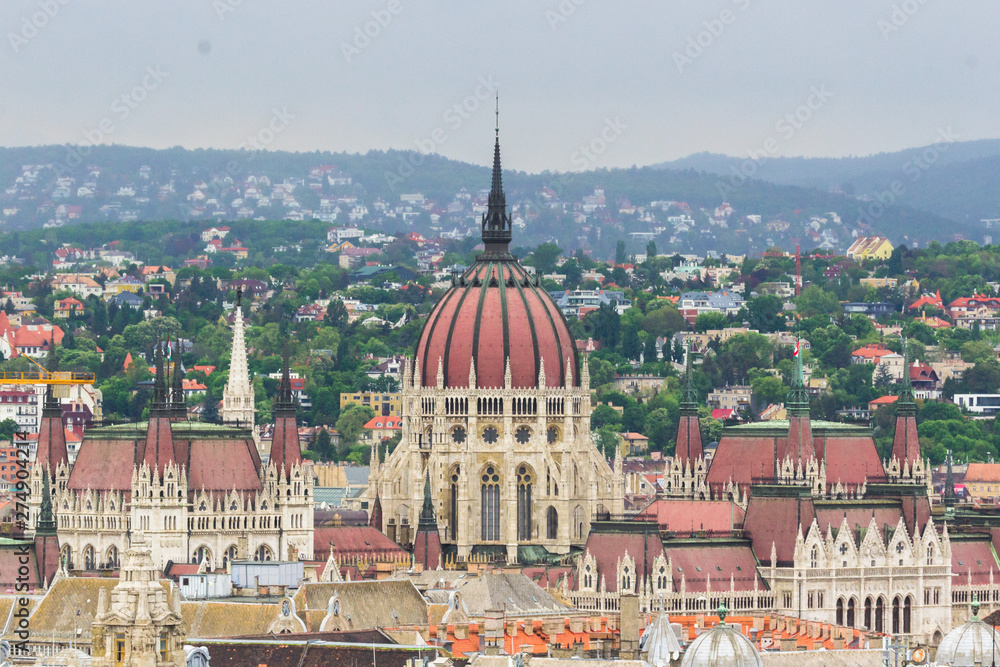The capital of Hungary. View overlooking the town. Cityscape of Budapest. Panorama of the metropolis. European city. The architecture of the old city. Europe travel guide.