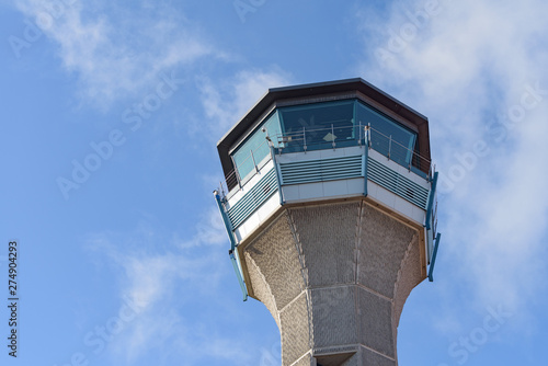 The air traffic control tower at Luton airport in England.