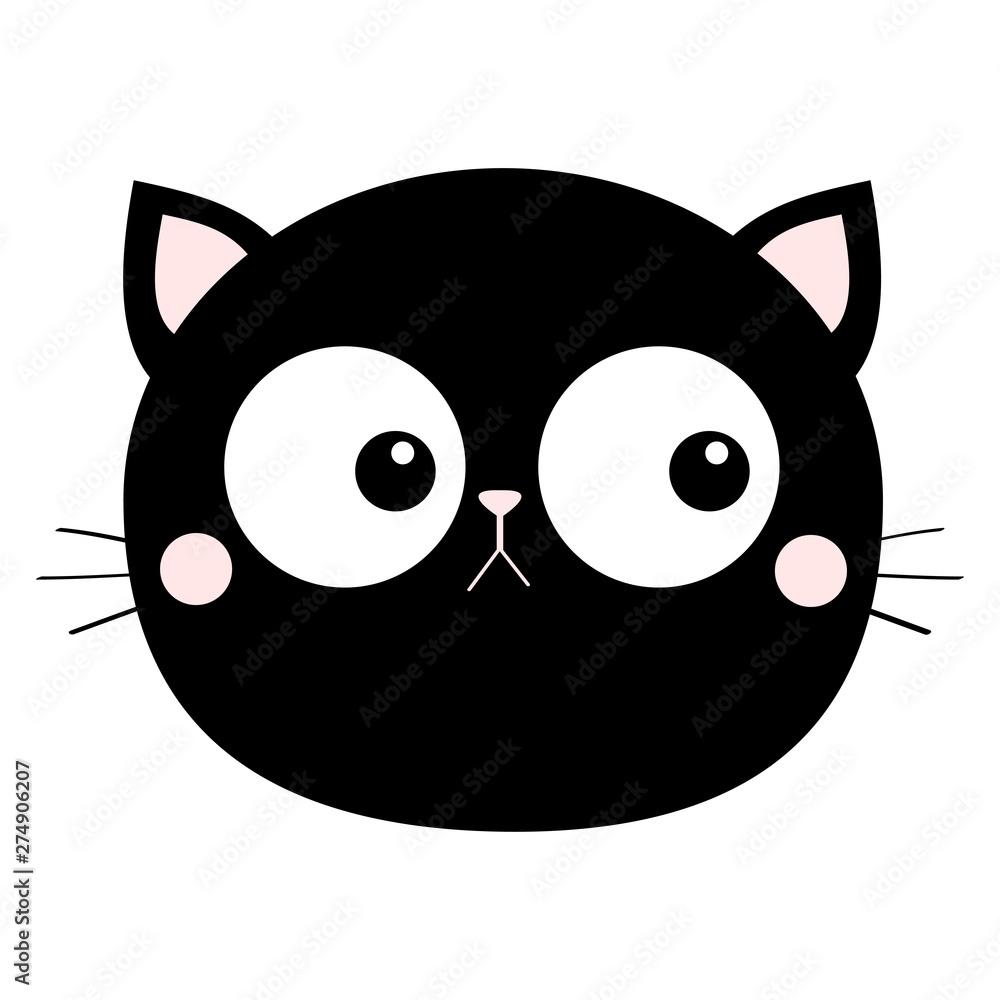 Black Cat Icon. Cute Cartoon Funny Character. Big Eyes. Funny