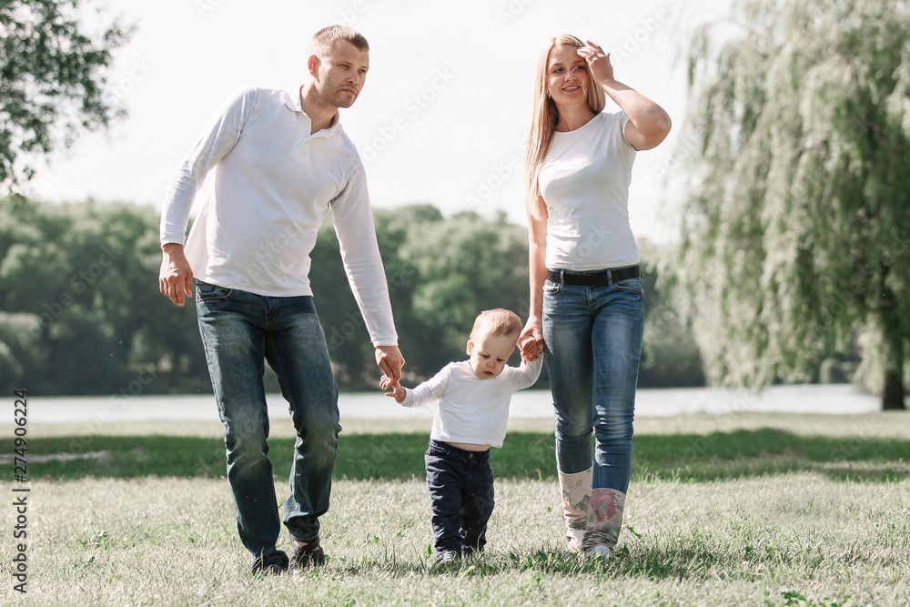 mother, father and play with their little son for a walk in the summer Park. mother, father and play with their little son for a walk in the summer Park.