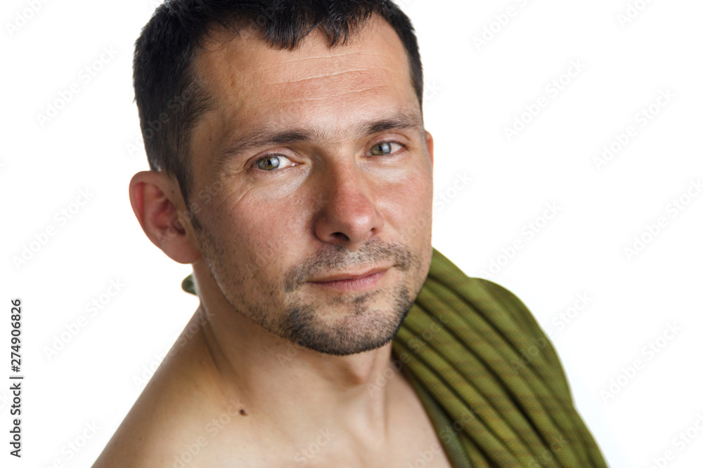 Fototapeta premium Close up portrait of climber on white background