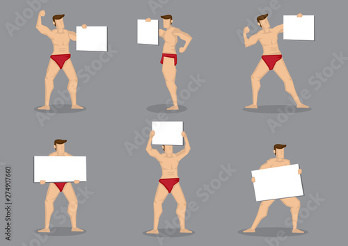 Male Bodybuilder with Blank Placard Cartoon Vector Character Illustration