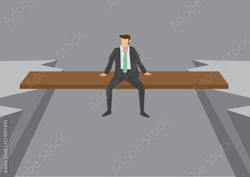 Businessman on Risky Position Conceptual Vector Illustration