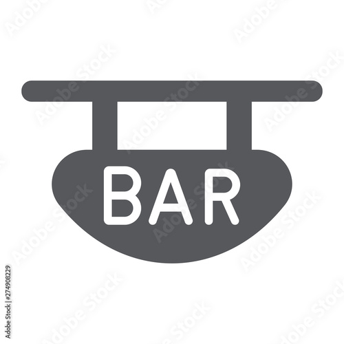 Bar signboard glyph icon, banner and decoration, wooden plank sign, vector graphics, a solid pattern on a white background.