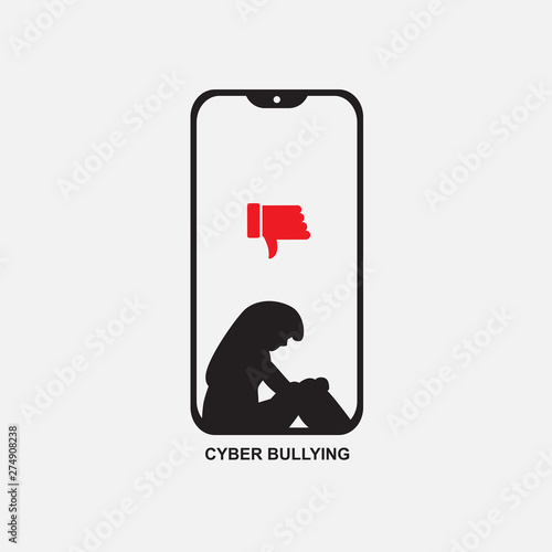 .cyber bullying  phone with sad woman ,icon vector