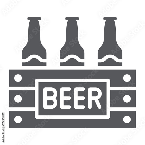 Case of beer glyph icon, alcohol and drink, pack of beer bottles sign, vector graphics, a solid pattern on a white background.