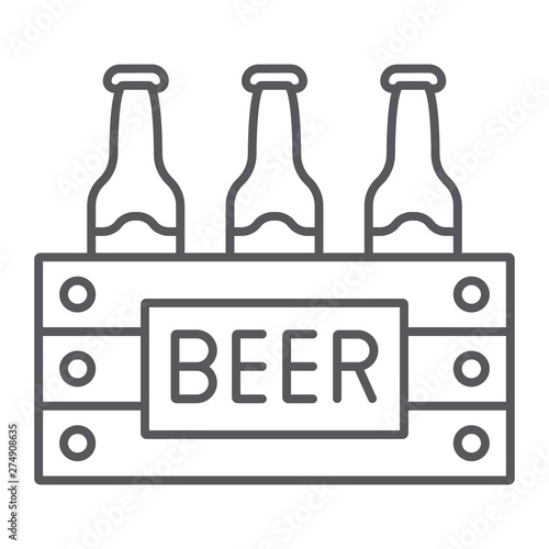 Case of beer thin line icon, alcohol and drink, pack of beer bottles sign, vector graphics, a linear pattern on a white background.
