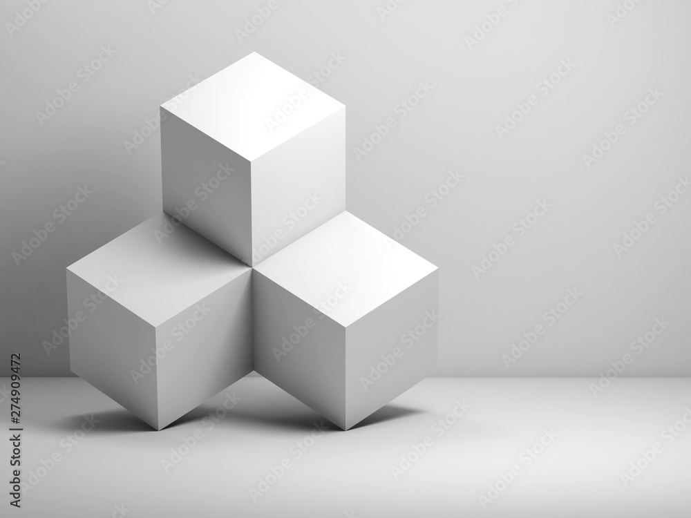 Three white cubes installation 3d Three white cubes installation 3d