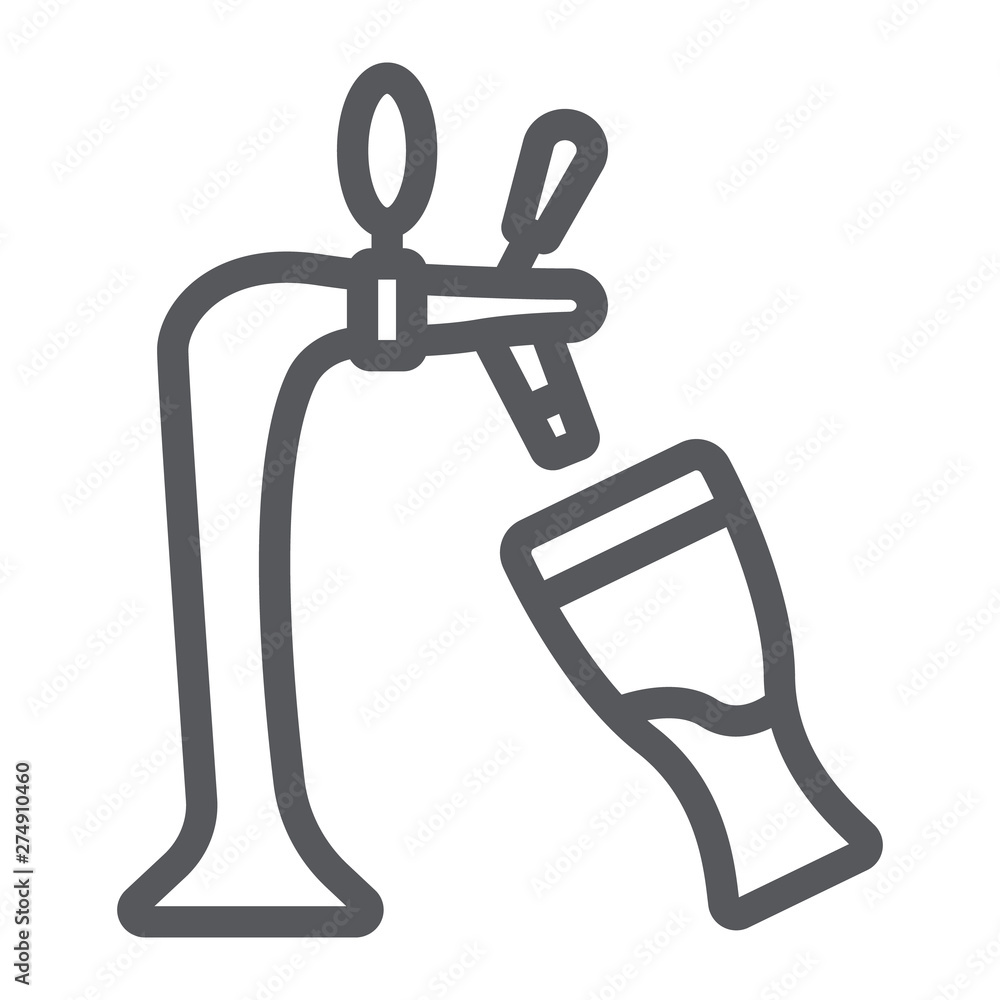 Draft beer line icon, alcohol and drink, tap and glass of beer sign, vector graphics, a linear pattern on a white background. Draft beer line icon, alcohol and drink, tap and glass of beer sign, vector graphics, a linear pattern on a white background.