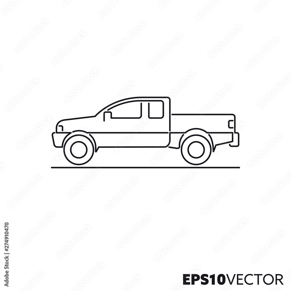 Pickup truck vector line icon