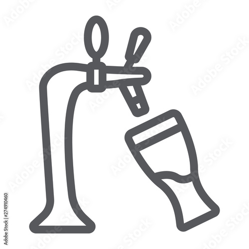 Draft beer line icon, alcohol and drink, tap and glass of beer sign, vector graphics, a linear pattern on a white background.