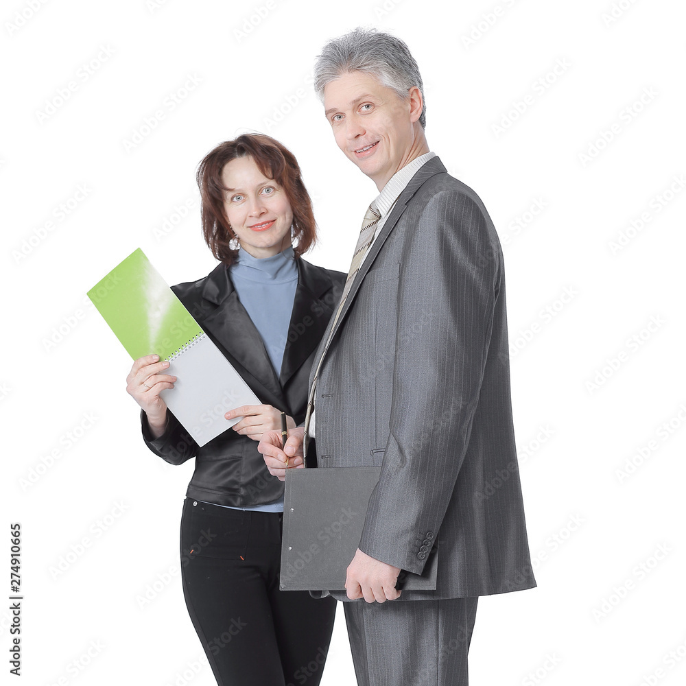 businessman and female assistant discussing work issues. businessman and female assistant discussing work issues.