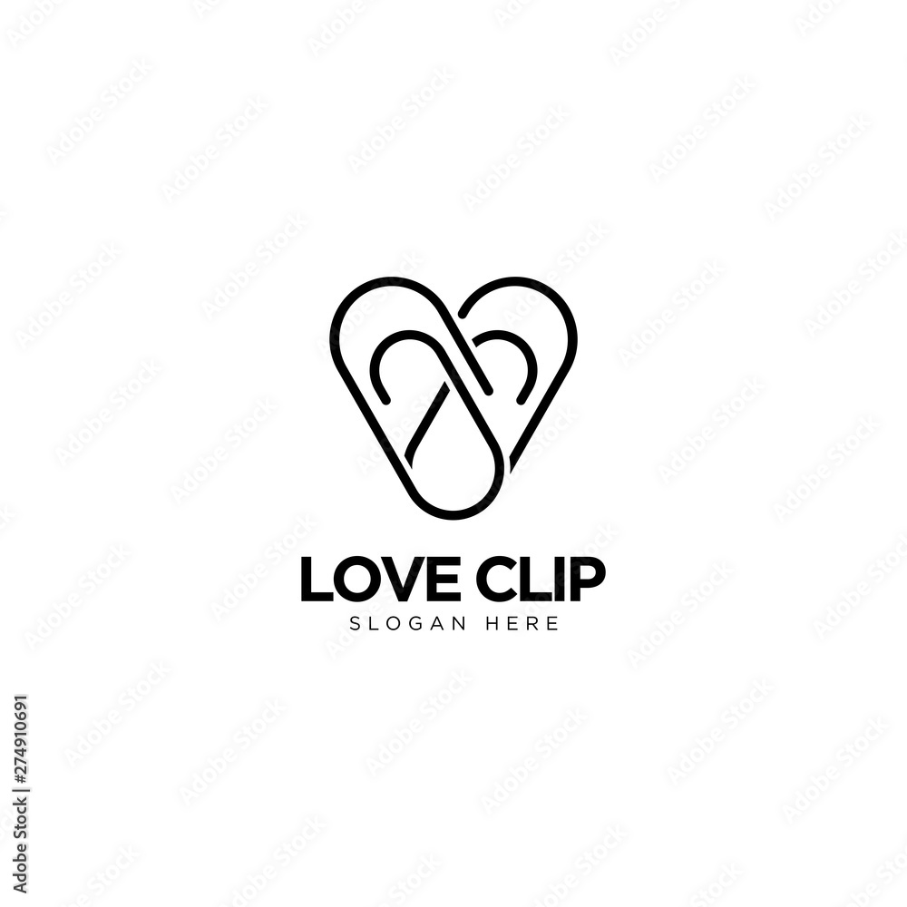 Love Clip Logo Design Outline Monoline