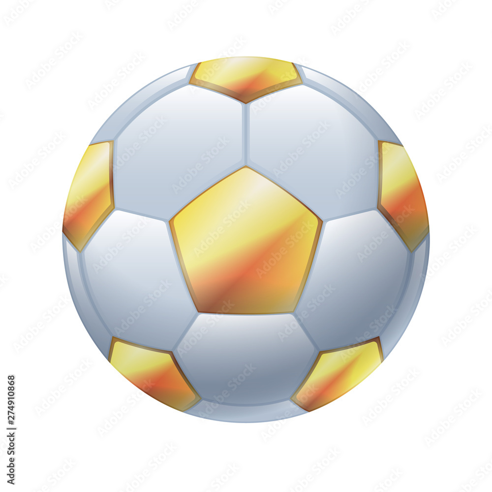 Soccer ball icon with golden pentagons.