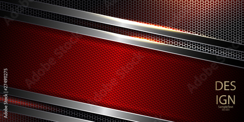 Abstract grid background with textural red frame and shiny edging