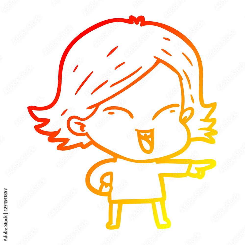 warm gradient line drawing happy cartoon girl warm gradient line drawing happy cartoon girl