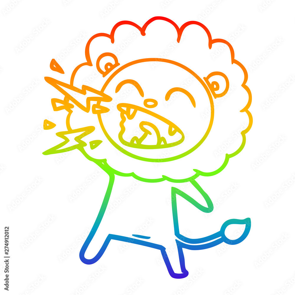 rainbow gradient line drawing cartoon roaring lion rainbow gradient line drawing cartoon roaring lion
