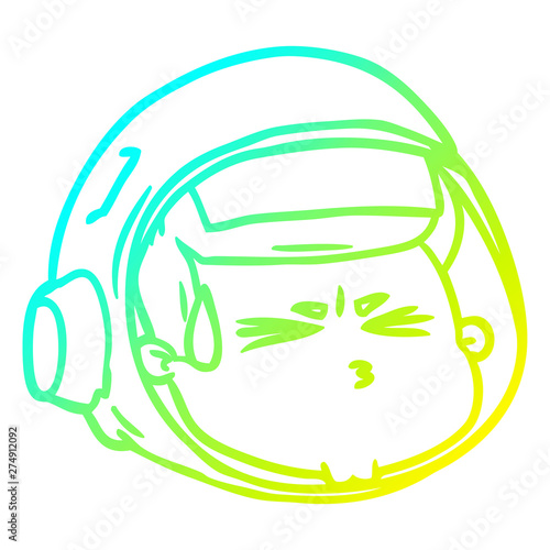 cold gradient line drawing cartoon stressed astronaut face
