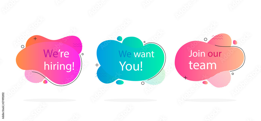 We are hiring text in abstract fluid background, abstract liquid shape. Modern vector illustration We are hiring text in abstract fluid background, abstract liquid shape. Modern vector illustration